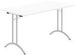 Schäfer Shop Select Klapptisch, Rechteck, Doppel-T-Fußgestell, Spezial-Klappbeschlag & Bodenausgleich, B 1400 x T 700 x H 720 mm, weiß/alusilber