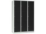 Wertfachschrank 400 mm, 3 Abteile, 9 Fächer, Sicherheitszylinderschloss, Sockel, tiefschwarz