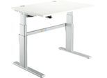 Schreibtisch Komfort, elektrisch höhenverstellbar, Rechteck, C-Fuß, B 1200 x T 800 x H 655-1305 mm, weiß/weißaluminium RAL 9006