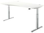 Schreibtisch ERGO DRIVE ED 470, elektrisch höhenverstellbar, Freiform, Ansatz links, T-Fuß, B 1800 x T 1000/800 x H 692-1147 mm, weiß/weißalu