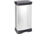Curver Tritt-Mülleimer Decobin, 80 % Recycling-Kunststoff, Metalloptik, B 390 x T 290 x H 722 mm, 50 Liter, silber/schwarz