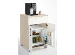 Catering-Caddy, mit Kühlschrankfach und Klappfach, B 650 x T 600 x H 1000 mm, mit Kühlbox, Eiche/weiß