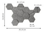 Akustik-Wandelemente, 6-eckig, 12 Stk., Schallabsorberklasse C, 3M Klebepad, B 170 x H 150 mm, Polyester, grau-melierte Filzoptik