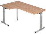 Eckschreibtisch ULM, li. od. rechts, B 2000 x T 1200 x H 650-850 mm, Nussbaum-Dekor