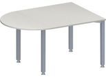 Schäfer Shop Genius Konferenztisch MODENA FLEX, Halbkreis, 4-Fuß Quadratrohr, B 1400 x T 1000 x H 720-840 mm, lichtgrau/weißaluminium RAL 9006