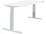 Schreibtisch NEVADA, elektrisch höhenverstellbar, Rechteck, T-Fuß, B 1600 x T 800 x H 715-1185 mm, weiß/alusilber