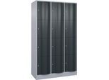 C+P Schließfachschrank Resisto, 3 Abteile, 12 Fächer, B 1148 x T 540 x H 1950 mm, Weißalu/Anthrazitgrau