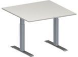 Schäfer Shop Genius Besprechungstisch MODENA FLEX, Quadrat, T-Fuß Rechteckrohr, B 1000 x T 1000 x H 650-850 mm, lichtgrau/weißaluminium RAL 9006