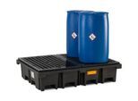 PE-Palettenauffangwanne CEMO 425/4 für 2 Europaletten quer, L 1670 x B 1270 x H 390 mm, 425 l, für 4 x 200 l Fässer, PE-Gitterrost