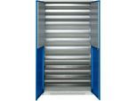 Schäfer Shop Genius Magazinschrank FS, 5 OH, abschließbar, 10 Fachböden, 2 Lochrasterplatten, bis 450 kg, B 1055 x T 520 x H 1950 mm, lichtgrau/enzianblau