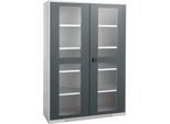 Schäfer Shop Genius Flügeltürenschrank FS, Stahl, Sichtfenster, Lüftungslöcher, B 1343 x T 620 x H 1950 mm, 5 OH, Weißalu/Anthrazitgrau, bis 750 kg