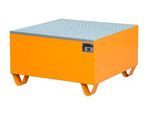 Stahl-Auffangwanne mit Gitterrost, 800 x 800 mm, orange RAL 2000