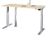 Schäfer Shop Select Schreibtisch ERGO-T, elektrisch höhenverstellbar, Rechteck, T-Fuß, B 1600 x T 800 x H 725-1185 mm, Ahorn/weißaluminium, Kabelspirale