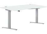 Schreibtisch ERGO DRIVE ED 470, elektrisch höhenverstellbar, Freiform, Ansatz rechts, T-Fuß, B 1800 x T 1000 x H 692-1147 mm, lichtgrau/weißalu