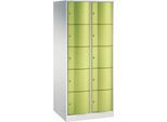 C+P Schließfachschrank Resisto, 2 Abteile, 10 Fächer, B 772 x T 640 x H 1950 mm, Lichtgrau/Clowngrün