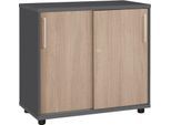Schäfer Shop Select Anstellschiebetürenschrank, aus Holz, 2 Fachböden, B 800 mm x T 421 x H 750 mm,graphit/Eiche