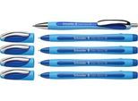 Kugelschreiber Etui Schneider, 4 x Slider Memo XB Schreibfarbe blau + 1 x Slider Rave XB Schreibfarbe blau, dokumentenecht, ViscoGlide®-Technologie