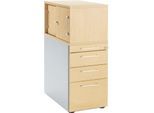 Schäfer Shop Genius Standcontainer mit Aufsatzschrank inkl. Schiebetür, komplett abschließbar, eckiger Griff, ahorn