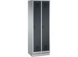 Garderobenspind Evolo S 3000, mit Sockel, 2 Abteile, Sicherheitsdrehriegelverschluss, weißaluminium RAL 9006/anthrazit RAL 7016