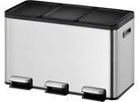 EKO Treteimer Essential Recycler, 3 x 10 Liter, Edelstahl, fingerabdrucksicher, Stay-open-Funktion, B 595 x T 321 x H 371 mm, silber/schwarz