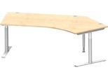 Schäfer Shop Genius Winkelschreibtisch MODENA FLEX 135°, T-Fuß-Rundrohr, B 2165 mm, Ansatz rechts, Ahorn/weißalu