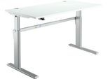 Schreibtisch Standard, elektrisch höhenverstellbar, Rechteck, C-Fuß, B 1600 x T 800 x H 725-1185 mm, lichtgrau/weißaluminium RAL 9006