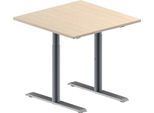 Schäfer Shop Genius Konferenztisch MODENA FLEX, Quadrat, T-Fuß Rundrohr, B 800 x T 800 x H 650-850 mm, Ahorn/weißaluminium RAL 9006
