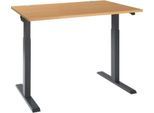 Schäfer Shop Select Schreibtisch ERGO-T 2.0, elektrisch höhenverstellbar, Rechteck, T-Fuß, B 1200 x T 800 x H 715-1205 mm, Buche/anthrazit