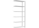 Schulte Lagertechnik Fachbodenregal Stecksystem MultiPlus250, Anbauregal, 6 Fachböden, Kreuzstrebe, B 1000 x T 400 x H 2500 mm, Lichtgrau RAL 7035