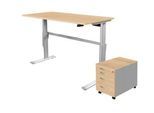 2-tlg. Büromöbel-Set, Schreibtisch STANDARD, elektrisch höhenverstellbar, Ahorn/weißaluminium RAL 9006