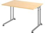 Schreibtisch Breno, manuelle Höheneinstellung, horizontaler Kabelkanal, B 1200 x T 800 x H 680-820 mm, Spanplatte & Stahl, Ahorn/Silber