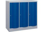C+P Garderobenschrank Resisto, 3 Abteile, 3 Fächer, B 1148 x T 540 x H 1077 mm, Weißalu/Enzianblau
