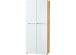 Aktenschrank MONTERIA, Front aus Glas, abschließbar, 5 OH, B 800 x T 370 x H 1960 mm, Navarra Eiche/weiß