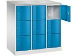 C+P Schließfachschrank Resisto, 3 Abteile, 9 Fächer, B 1148 x T 640 x H 1255 mm, Lichtgrau/Lichtblau