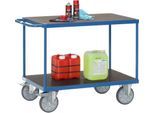 Tischwagen fetra®, 2 Etagen, Lenk- & Bockrollen, bis 600 kg, Ladeflächen Sperrholz mit L 1000 x B 600 mm