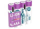 Li-Ion Akkus ANSMANN Micro AAA, 1,5 V, Typ 500 (min. 400 mAh), 0,74 Wh, Type C Ladung, 4 Stück