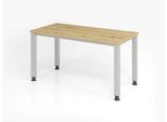 Home Office Tisch, Rechteck, 4-Fuß Quadratrohr, B 1200 x T 672 x H 685-810 mm, Wildeiche/silber