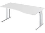 Schäfer Shop Select Schreibtisch COMBITEC, Freiform, Ansatz rechts, C-Fuß, B 1800 x T 1000/800 x H 677-817 mm, lichtgrau/weißaluminium