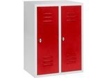 Halbhoher Kleiderspind, 2 Abteile, 300 mm, Drehriegelverschluss, lichtgrau/feuerrot