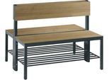 Sitzbank Basic Plus, 2-seitig, mit Rückenlehne & Schuhrost, 4-Fußgestell schwarzgrau RAL 7021, B 1000 mm, Dekor Eiche Ser.