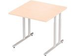 Schäfer Shop Select Schreibtisch COMBITEC, Quadrat, C-Fuß, B 800 x T 800 x H 677-817 mm, Ahorn/weißaluminium