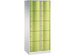 C+P Schließfachschrank Resisto, 2 Abteile, 10 Fächer, B 772 x T 540 x H 1950 mm, Lichtgrau/Clowngrün