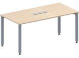 Schäfer Shop Genius Konferenztisch MODENA FLEX, 6-fach Anschluss, Rechteck, 4-Fuß Quadratrohr, B 1600 x T 800 x H 720-840 mm, Ahorn/weißalu