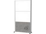 MAUL Stellwandsystem MAULconnecto, 1x Akustikvlies dunkel, 2x Whiteboard, Klettverbindung, auf Rollen, H 1800 x B 1000 mm, silber
