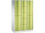 C+P Kombi-Schließfachschrank Resisto, 3 Abteile, 9 Fächer, B 1148 x T 540 x H 1950 mm, Lichtgrau/Clowngrün