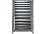 Schäfer Shop Genius Magazinschrank FS, 5 OH, abschließbar, 10 Fachböden, 2 Lochrasterplatten, bis 450 kg, B 1055 x T 520 x H 1950 mm, weißalu/weißalu