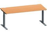 Schäfer Shop Genius Schreibtisch MODENA FLEX, Rechteck, T-Fuß Rechteckrohr, B 1800 x T 800 x H 650-850 mm, Buche/anthrazit
