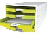 Schubladenbox HAN Impuls 2.0, 4 Schubladen, Format A4, stapelbar, offen, weiß/lemon
