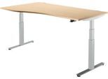 Schäfer Shop Select Schreibtisch DRIVE UP 2, elektrisch höhenverstellbar, Freiform, Ansatz links, T-Fuß, B 1800 mm, Ahorn/weißalu