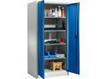 Schäfer Shop Select Materialschrank MSI 2509 S, verstärkte Ausführung, bis 100 kg/Fachboden, B 950 x T 500 x H 1935 mm, lichtgrau/enzianblau